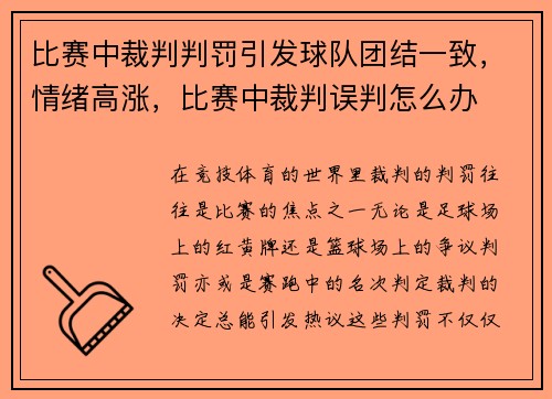比赛中裁判判罚引发球队团结一致，情绪高涨，比赛中裁判误判怎么办