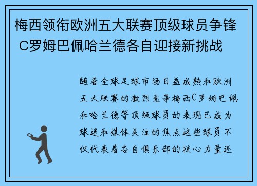 梅西领衔欧洲五大联赛顶级球员争锋 C罗姆巴佩哈兰德各自迎接新挑战